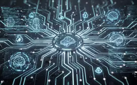 Stilisierte KI-Darstellung mit leuchtenden neuronalen Pfaden und abstrakten digitalen Elementen auf dunklem Hintergrund. - Foto: über boerse-global.de