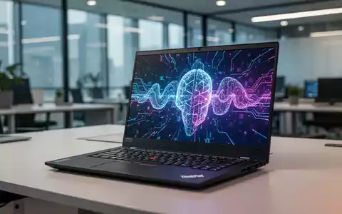 Professionelle Lenovo ThinkPad P16s mobile Workstation mit leuchtendem Bildschirm auf einem Schreibtisch in einem modernen Büro. - Foto: über boerse-global.de