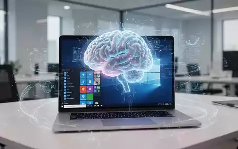 Stilisierte KI-Gehirnschnittstelle auf Laptop-Bildschirm, Symbol für Microsoft Copilot als eigenständige App. - Foto: über boerse-global.de