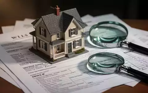 Nahaufnahme eines Miniatur-Hausmodells auf juristischen Dokumenten und Steuerformularen, daneben eine Lupe. Symbole für Erbrecht und Immobilien. - Foto: über boerse-global.de