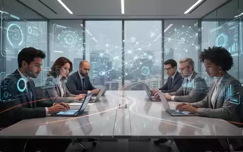 Ein modernes Büro mit digitalen Schnittstellen, holografischen Datenprojektionen und zusammenarbeitenden Fachleuten. - Foto: über boerse-global.de