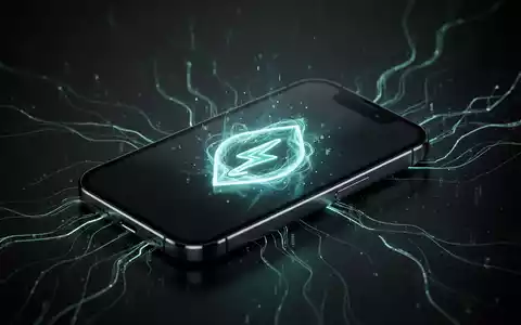 Ein schlanker Smartphone-Bildschirm zeigt ein leuchtendes, abstraktes Energiespar-Symbol, das adaptives Energiemanagement und Effizienz symbolisiert. - Foto: über boerse-global.de