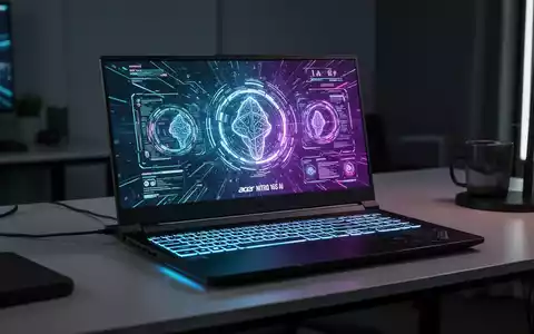 Leistungsstarker Acer Nitro 16S AI Gaming-Laptop auf Schreibtisch, heller Bildschirm mit KI-Grafiken. - Foto: über boerse-global.de