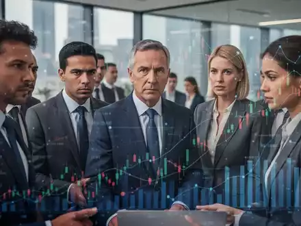 Eine Gruppe konzentrierter Geschäftsleute in einem modernen Büro, die Zusammenarbeit und Stabilität inmitten von Unternehmensveränderungen symbolisiert. - Foto: über boerse-global.de