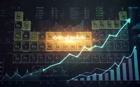 Eine stilisierte Periodentafel mit hervorgehobenen kritischen Metallen, überlagert mit Finanzdaten und aufwärts gerichteten Diagrammen. - Foto: über boerse-global.de