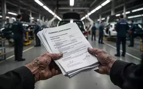 Eine Hand hält Dokumente vor dem unscharfen Hintergrund einer Autofabrik, die Restrukturierung und Personalabbau symbolisiert. - Foto: über boerse-global.de