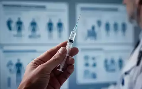 Nahaufnahme einer Hand, die eine moderne medizinische Spritze hält, mit einem unscharfen Hintergrund aus medizinischen Diagrammen. - Foto: über boerse-global.de