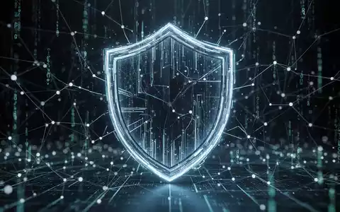 Ein stilisiertes Bild, das Cybersecurity-Bedrohungen und Datenschutz darstellt. Leuchtende digitale Linien bilden einen Schutzschild über einem dunklen Netzwerk von Datenpunkten. - Foto: über boerse-global.de