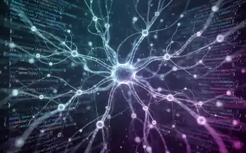 Leuchtendes, komplexes neuronales Netzwerkdiagramm in Blau und Lila über verschwommenen Datenströmen und Code, symbolisiert KI und Datenmanagement. - Foto: über boerse-global.de