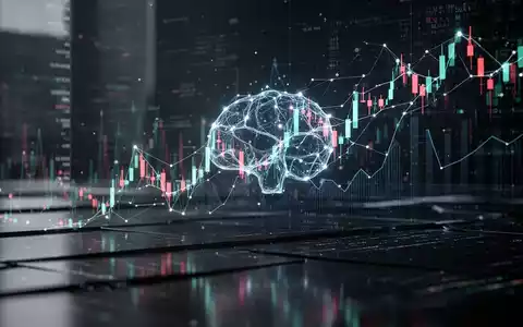 Ein leuchtendes neuronales Netzwerk überlagert einen digitalen Aktienchart, das den Einfluss von KI und potenzielle Volatilität im Finanzwesen darstellt. - Foto: über boerse-global.de