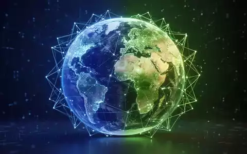 Globus mit digitalen Verbindungen, globale KI-Infrastruktur und ethische Diskussionen hervorhebend, geteilt in kühles blaues und warmes grünes Licht. - Foto: über boerse-global.de