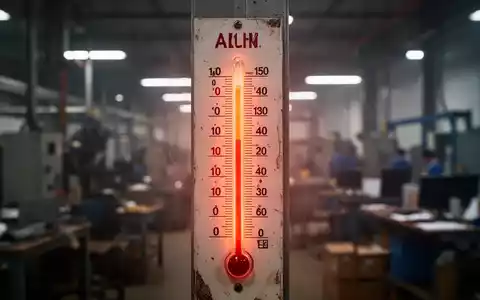 Ein Thermometer zeigt extrem hohe Temperaturen vor einem verschwommenen Hintergrund, der einen heißen Arbeitsplatz andeutet. - Foto: über boerse-global.de