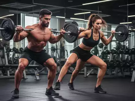 Ein muskulöser Mann und eine Frau trainieren mit Gewichten in einem modernen Fitnessstudio, was eine gesunde Körperzusammensetzung symbolisiert. - Foto: über boerse-global.de
