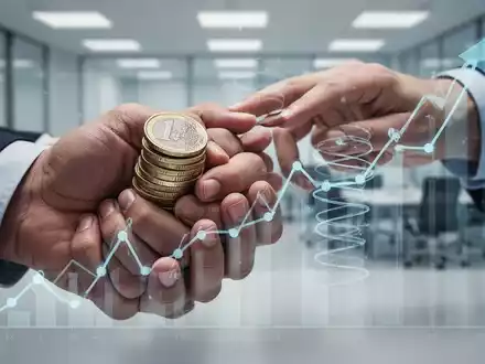 Nahaufnahme von Händen, die Münzen und einen steigenden Schulden-Grafen halten, symbolisiert steigende Kreditkosten und Schulden. - Foto: über boerse-global.de