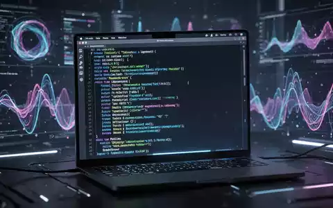 Leuchtendes macOS-Terminal mit KI-Code, abstrakte Datenvisualisierungen im Hintergrund. - Foto: über boerse-global.de