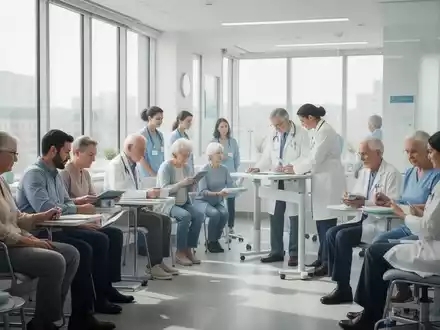 Eine vielfältige Gruppe von Menschen jeden Alters nimmt an Gesundheitschecks in einer modernen Klinik teil, symbolisiert Prävention. - Foto: über boerse-global.de