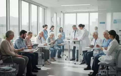Eine vielfältige Gruppe von Menschen jeden Alters nimmt an Gesundheitschecks in einer modernen Klinik teil, symbolisiert Prävention. - Foto: über boerse-global.de
