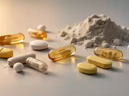 Nahaufnahme verschiedener Nahrungsergänzungsmittel wie Vitamine und Mineralien, die ordentlich auf einer hellen Oberfläche angeordnet sind. - Foto: über boerse-global.de