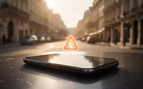 Ein Smartphone zeigt eine Hitzewarnung auf dem Display, im Hintergrund verschwommen eine sonnige Stadtstraße mit Hitzeflimmern. - Foto: über boerse-global.de