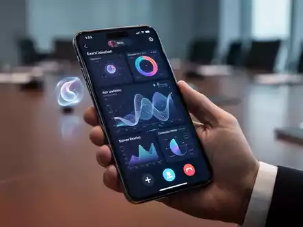 Modernes Smartphone mit KI-gestützter Konferenzansicht, gehalten in professionellem Umfeld, symbolisiert moderne Kommunikation. - Foto: über boerse-global.de