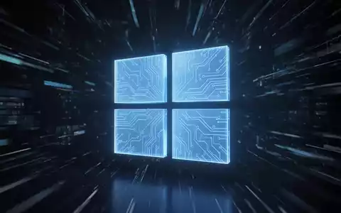Stilisiertes Windows 11-Logo, leuchtend blau, mit integrierten Schaltkreismustern, vor dunklem, abstraktem digitalem Hintergrund. - Foto: über boerse-global.de