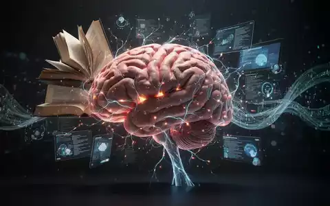 Ein stilisiertes Gehirn mit leuchtenden neuronalen Verbindungen, überlagert mit Büchern, Bildschirmen und Datenflüssen. - Foto: über boerse-global.de