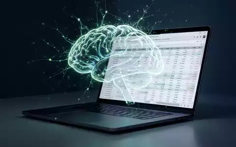 Abstraktes KI-Neuronales Netzwerk über einem Laptop-Bildschirm mit Finanzdaten, symbolisiert Microsoft Copilots erweiterte Finanzfähigkeiten. - Foto: über boerse-global.de