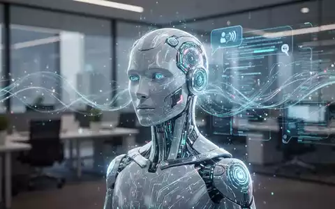Futuristisches Chatbot-Interface mit schwebenden Daten und stilisiertem 'Emmie'-Symbol in modernem Büro. - Foto: über boerse-global.de
