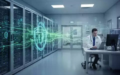 Abstrakte Darstellung digitaler Gesundheitsinfrastruktur mit Datenfluss zwischen Servern und Arztarbeitsplatz. - Foto: über boerse-global.de