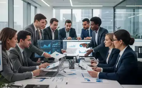 Finanz- und Bürofachkräfte arbeiten in einem modernen Büro zusammen, überprüfen Dokumente und diskutieren Daten auf Bildschirmen. - Foto: über boerse-global.de