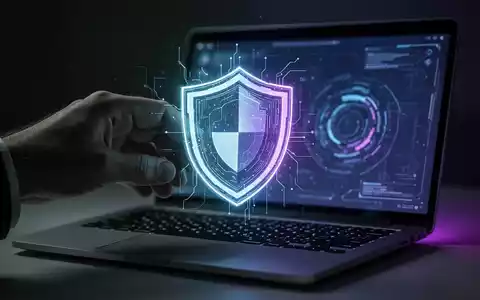 Eine Hand hält einen leuchtenden digitalen Schild über eine Laptop-Tastatur, symbolisiert erweiterte Sicherheit für Windows 10. - Foto: über boerse-global.de