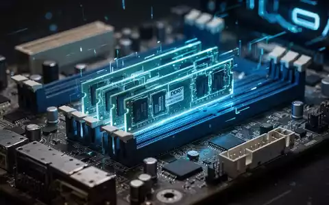 Nahaufnahme eines alten Computer-Motherboards mit DDR1-RAM, beleuchtet von futuristischem blauen Licht, symbolisiert Hardware-Modifikation. - Foto: über boerse-global.de