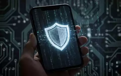 Ein Smartphone-Bildschirm zeigt ein leuchtendes digitales Schild-Symbol für mobile Sicherheit und Schutz vor Bedrohungen. - Foto: über boerse-global.de