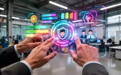 Hände interagieren mit einer holographischen Anzeige, die Gamification-Elemente wie Fortschrittsbalken und Abzeichen zeigt, in einer modernen Trainingsumgebung. - Foto: über boerse-global.de