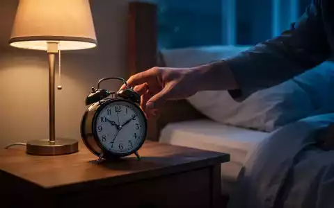 Eine Hand greift nachts nach einem Wecker auf einem Nachttisch in einem dunklen Schlafzimmer, das eine sehr späte Stunde anzeigt. - Foto: über boerse-global.de