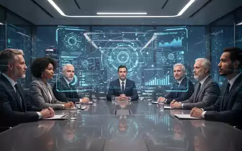 Geschäftsleute in einem modernen Sitzungssaal, die eine holografische Anzeige mit Daten und KI-Algorithmen betrachten. - Foto: über boerse-global.de