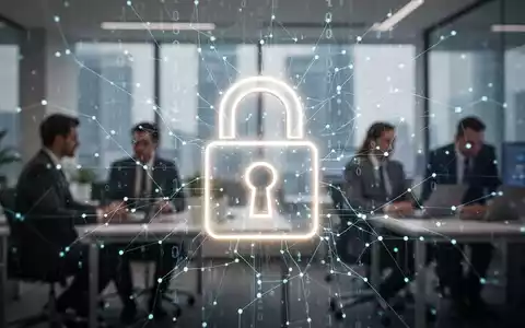 Ein stilisiertes, leuchtendes Vorhängeschloss-Symbol über einem komplexen digitalen Netzwerk, das Datenschutz und Datensicherheit darstellt. - Foto: über boerse-global.de