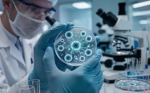 Nahaufnahme einer Wissenschaftlerin im Labor, die eine Petrischale mit Zellen untersucht, umgeben von Forschungsausrüstung. - Foto: über boerse-global.de
