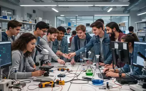 Studenten arbeiten in einem modernen Maker Space oder Labor, nutzen Werkzeuge und Computer für experimentelles Lernen. - Foto: über boerse-global.de