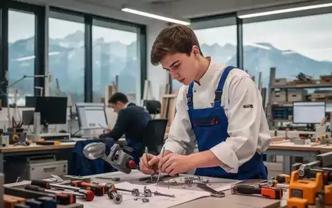 Ein junger Lehrling arbeitet konzentriert in einer modernen Werkstatt oder einem Büro. Die Szene vermittelt Lernen und berufliche Entwicklung. - Foto: über boerse-global.de