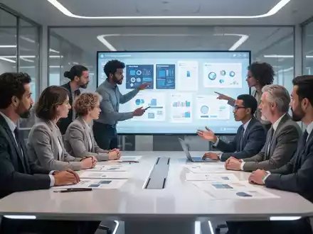 Ein vielfältiges Team von Designern und Strategen arbeitet an einem modernen Konferenztisch zusammen und diskutiert Designkonzepte auf einem Bildschirm. - Foto: über boerse-global.de