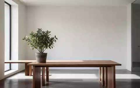 Ein minimalistisches Interieur mit klaren Linien, natürlichem Licht und einer einzelnen Pflanze auf einem Holztisch, das Ruhe ausstrahlt. - Foto: über boerse-global.de