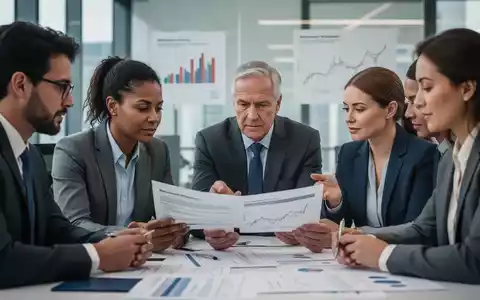 Geschäftsleute besprechen Dokumente zur Altersvorsorge in einem modernen Büro. Fokus auf Nachdenklichkeit und Zusammenarbeit. - Foto: über boerse-global.de