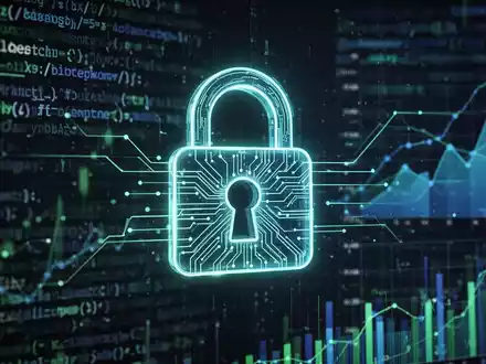 Digitales Vorhängeschloss-Symbol mit leuchtenden Linien über verschwommenem Code und Finanzdaten, symbolisiert Sicherheitsverletzungen bei Kryptowährungen. - Foto: über boerse-global.de