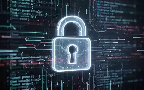 Leuchtendes Vorhängeschloss-Symbol auf verschwommener digitaler Oberfläche mit verschlüsselten Datenströmen, symbolisiert sichere Kommunikation. - Foto: über boerse-global.de