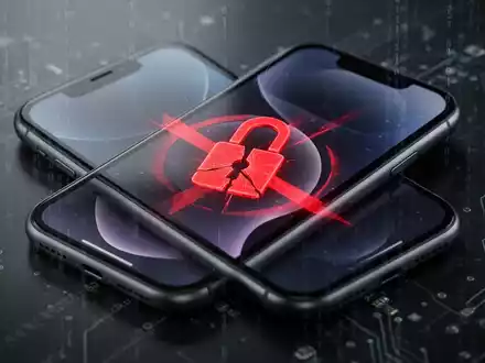 Nahaufnahme eines älteren iPhone-Modells mit rotem 'X'-Symbol auf dem Bildschirm, das eine Hardwaresicherheitslücke symbolisiert. - Foto: über boerse-global.de