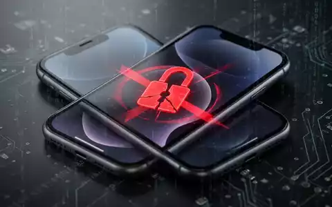 Nahaufnahme eines älteren iPhone-Modells mit rotem 'X'-Symbol auf dem Bildschirm, das eine Hardwaresicherheitslücke symbolisiert. - Foto: über boerse-global.de