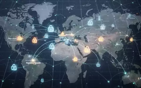 Digitales Netzwerkgitter über Europa- und Asienkarte mit leuchtenden Datenpaketen, symbolisiert globale Digitalisierung und Politikdiskussionen. - Foto: über boerse-global.de