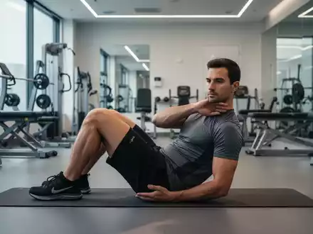 Ein Mann in Sportkleidung führt eine Beckenbodenübung in einem modernen Fitnessstudio durch, konzentriert auf innere Stärke und Haltung. - Foto: über boerse-global.de