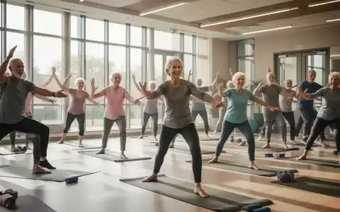 Eine Gruppe von Erwachsenen und Senioren nimmt an einem Gesundheitskurs in einer hellen, modernen Volkshochschule teil. - Foto: über boerse-global.de